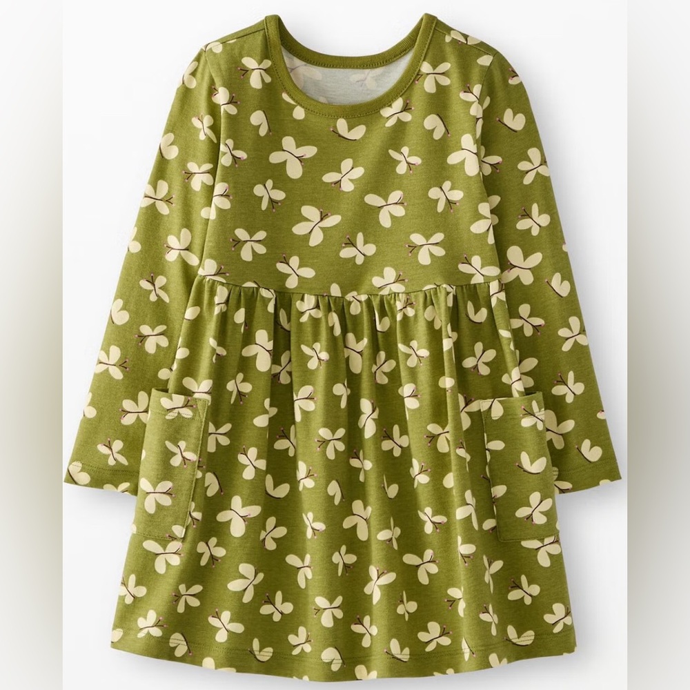 Hanna Andersson Olive Butterfly Kids Dress